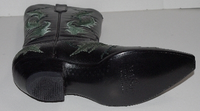 +MBA #2929-0129   "The Manuel Collection Limited Edition Black Leather /Green Leaves Embroidery Cowboy Boots"