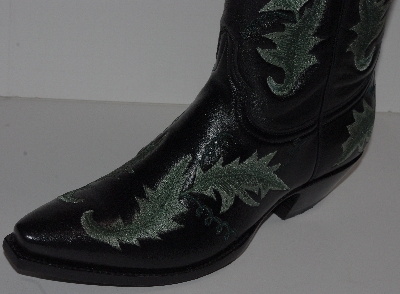 +MBA #2929-0129   "The Manuel Collection Limited Edition Black Leather /Green Leaves Embroidery Cowboy Boots"