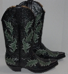 +MBA #2929-0129   "The Manuel Collection Limited Edition Black Leather /Green Leaves Embroidery Cowboy Boots"