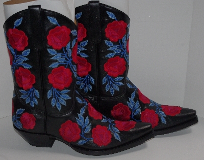 +MBA #2929-121  " The Manuel Collection Limited Edition Red Rose Embroidered Cowboy Boots"