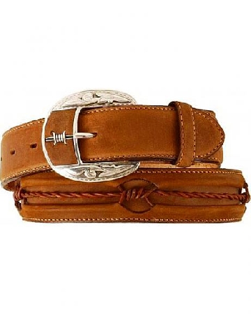 +MBA #2929  "Justin Brown Leather Barbed Wire Belt"