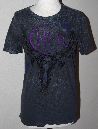 +MBA #2929-384  "Cher Gypsies, Tramps & Thieves Charcoal Embroidered T Shiet"
