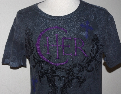 +MBA #2929-384  "Cher Gypsies, Tramps & Thieves Charcoal Embroidered T Shiet"