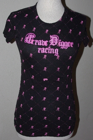 +MBA #2929-278  "Set Of 2 Womens Pink & Black Grave Digger Racing T-Shirts"