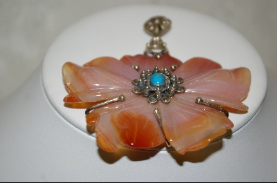 +MBA #C    Large Hand Carved "Carnelian" Flower Pendant
