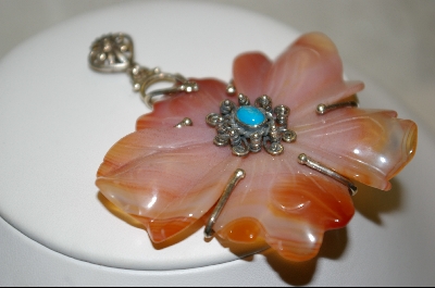 +MBA #C    Large Hand Carved "Carnelian" Flower Pendant