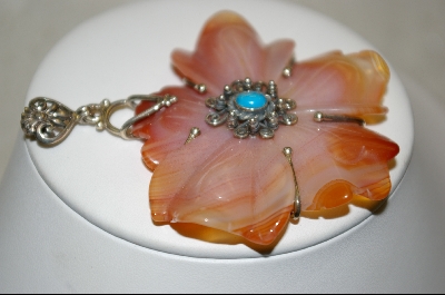 +MBA #C    Large Hand Carved "Carnelian" Flower Pendant