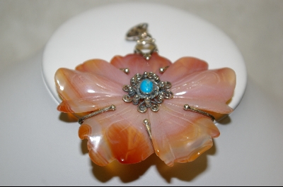 +MBA #C    Large Hand Carved "Carnelian" Flower Pendant