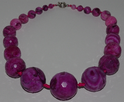 +MBA #2929-498    "Large Faceted Pink Crazy Lace Agate Bead Necklace"