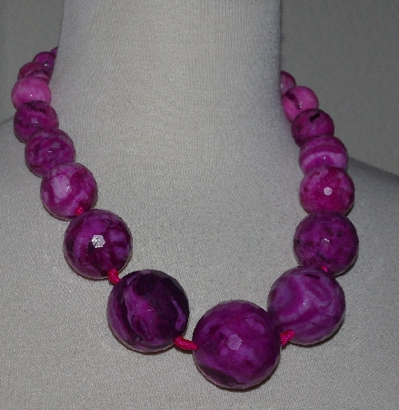 +MBA #2929-498    "Large Faceted Pink Crazy Lace Agate Bead Necklace"