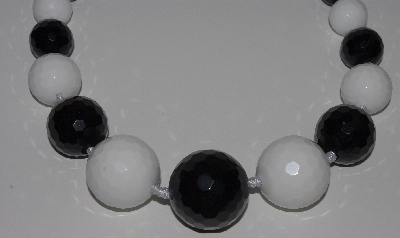 +MBA #2929-512   "Large Faceted White & Black Onyx Bead Necklace"