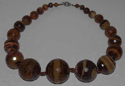 +MBA #2929-505   "Large Faceted Tiger Iron Bead Necklace"