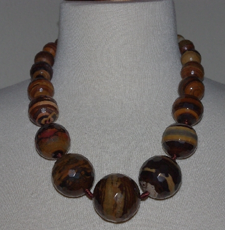 +MBA #2929-505   "Large Faceted Tiger Iron Bead Necklace"