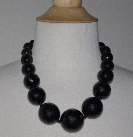 +MBA #2929-0009   "Large Faceted Black Onyx Bead Necklace"
