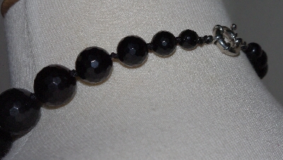 +MBA #2929-0009   "Large Faceted Black Onyx Bead Necklace"