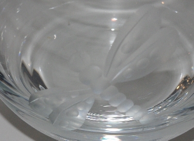 +MBA #3030-509   "Set Of 2 Krorno Glass Dragonfly Etched Egg Shaped Vases"