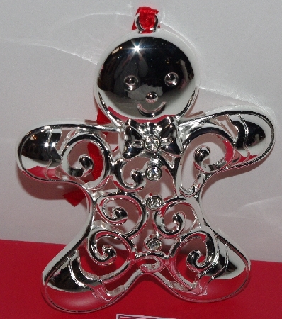 +MBA #3030-471    "Set Of 2 Silverplated Crystal Accent Lenox Gingerbread Man Ornaments"