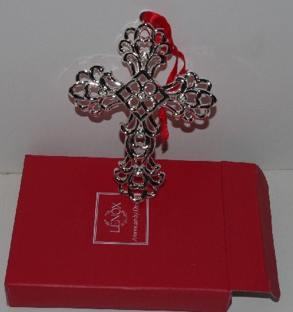 +MBA #3030-449   "Lenox Set Of 2 Crystal Accent Sliver Plated Cross Ornaments"