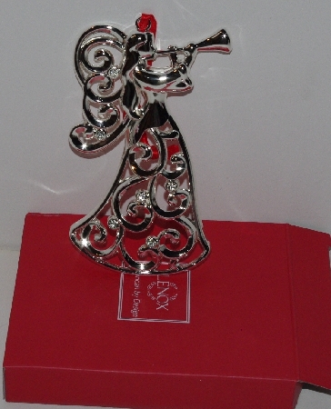 +MBA #3030-483    "Lenox Set Of 2 Crystal Accent Silver Plated Angel Ornaments"