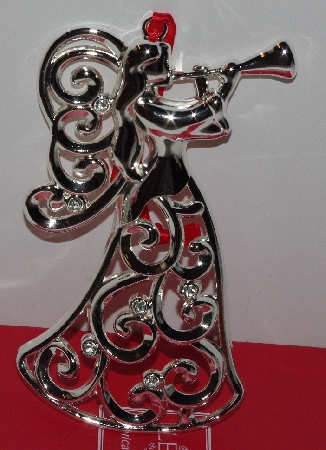 +MBA #3030-483    "Lenox Set Of 2 Crystal Accent Silver Plated Angel Ornaments"