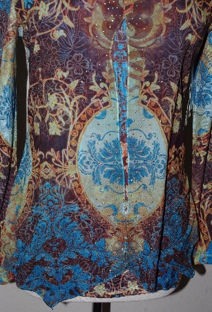 +MBA #2929-249  "2014 One World Sweater Knit Chiffon Overlay Long Sleeved V-Neck Top"