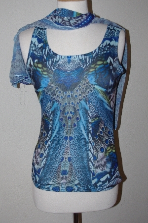 +MBA #3030-0120  "One World Teal Printed Chiffon Top With Matching Knit Tank"