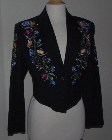 +MBA #3030-0050  Manuel Collection Black Gaberdine Floral Embroidered Short Jacket"