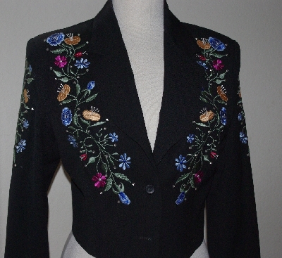 +MBA #3030-0050  Manuel Collection Black Gaberdine Floral Embroidered Short Jacket"