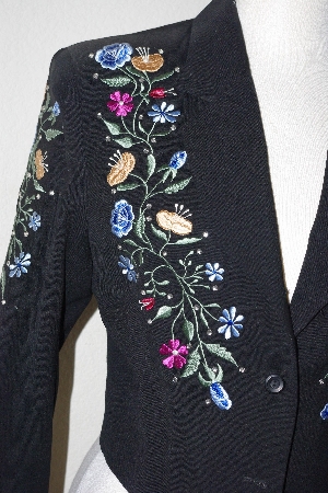 +MBA #3030-0050  Manuel Collection Black Gaberdine Floral Embroidered Short Jacket"