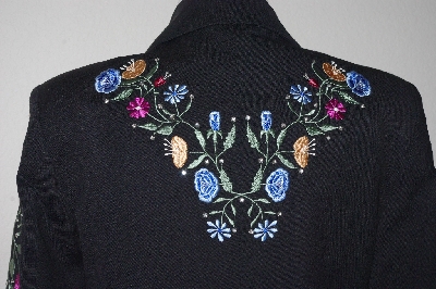 +MBA #3030-0050  Manuel Collection Black Gaberdine Floral Embroidered Short Jacket"