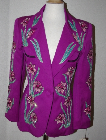 +MBA #3030-0061  "Rickrageous One Of A Kind  Magenta Daffodil Embroidered Blazer"