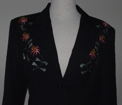 +MBA #3030-0087   "Manuel Collect Black Gaberdine Floral Embroidered Short Jacket"