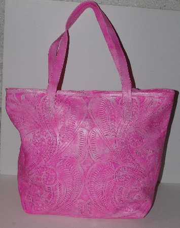 +MBA #3030-0097  "Labrado Pink  Leather Hand Tooled Distressed Double Handle  Large Tote Bag"