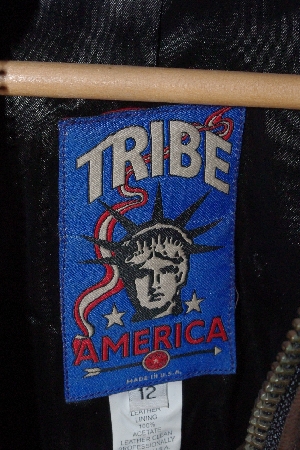 +MBA #3131-0741   "Tribe Ladies Brown Leather Buffalo Bone Bead Tie Front Lacket"