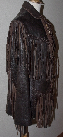 +MBA #3131-0741   "Tribe Ladies Brown Leather Buffalo Bone Bead Tie Front Lacket"