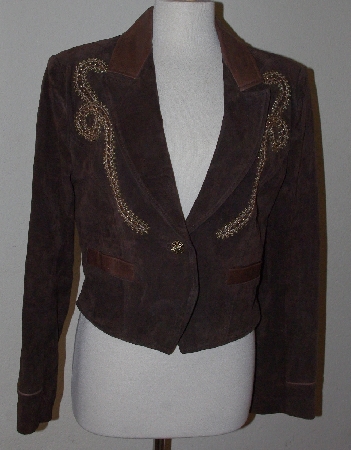 +MBA #3131-0661    "Cripple Creek Brown Suede & Leather Trim Embellished Jacket"