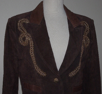 +MBA #3131-0661    "Cripple Creek Brown Suede & Leather Trim Embellished Jacket"