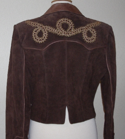 +MBA #3131-0661    "Cripple Creek Brown Suede & Leather Trim Embellished Jacket"