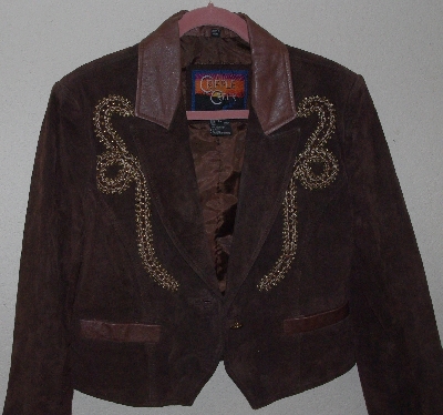 +MBA #3131-0661    "Cripple Creek Brown Suede & Leather Trim Embellished Jacket"