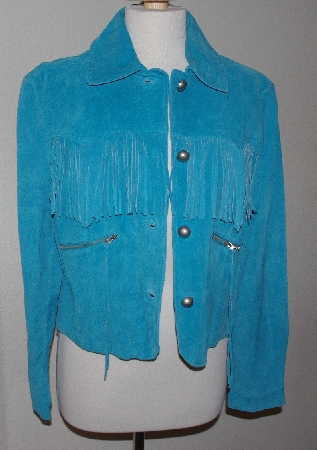 +MBA #3131-0810   "Bagatelle Turquoise Blue Suede Fringe Jacket"