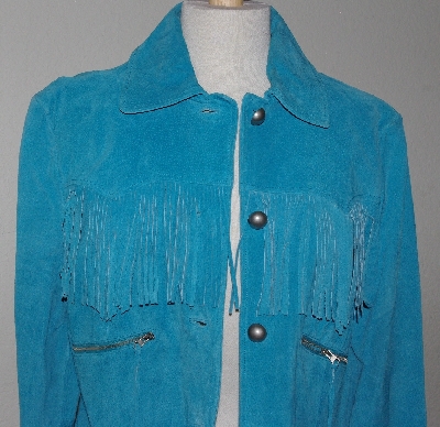 +MBA #3131-0810   "Bagatelle Turquoise Blue Suede Fringe Jacket"