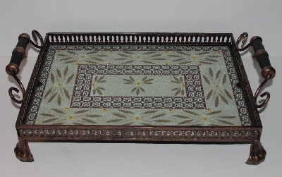 +MBA #3131-0817   "Temptations Brown Old World Serving Tray With Glass Insert"