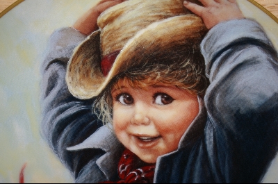 +MBA #5-051  "1985 "Jed" By Artist Sue Etem Also Comes With a Round 13" Solid Oak Plate Frame