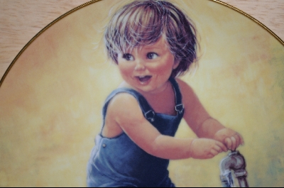 +MBA #5-061   "1983 "Randy" By Artist Sue Etem & Comes With a Glass Faced Solid Oak Octagon Plate Frame