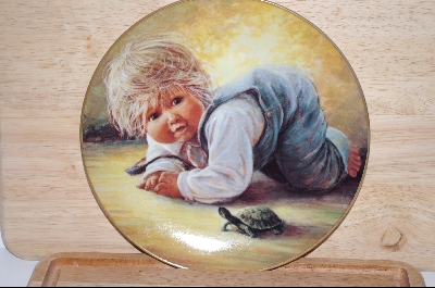 +MBA #5-054  "1982 "Jeremy" By Artist Sue Etem & Comes With A Solid Oak Octagon Shaped Glass faced Plate Frame