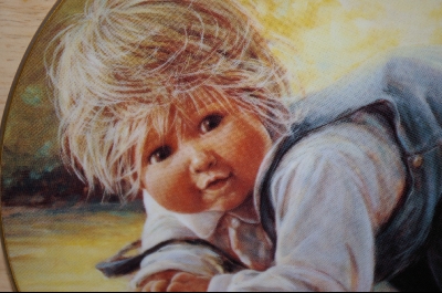 +MBA #5-054  "1982 "Jeremy" By Artist Sue Etem & Comes With A Solid Oak Octagon Shaped Glass faced Plate Frame