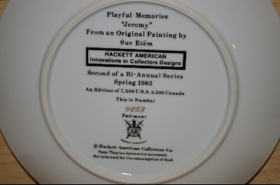 +MBA #5-054  "1982 "Jeremy" By Artist Sue Etem & Comes With A Solid Oak Octagon Shaped Glass faced Plate Frame