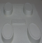 +MBA #3333-605   "Soap Saloon Set Of 3 White Plastic 4 Part Oval Soap Molds"