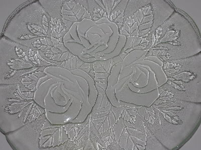 +MBA #3333-0012  "1980's Set Of 3  Pasari Glass Liva Rose Embossed Plates"