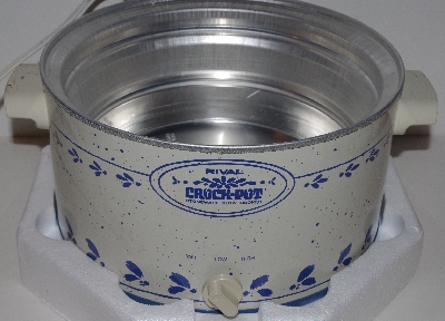 +MBA #3434-446  " 1982 Rival Model #3355 Crockery Blue Stoneware 5 Quart Crock Pot"